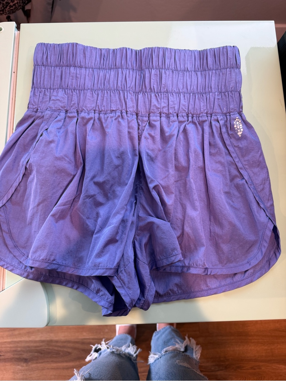 Free People Lavender Smocked-Waist Athletic Shorts
